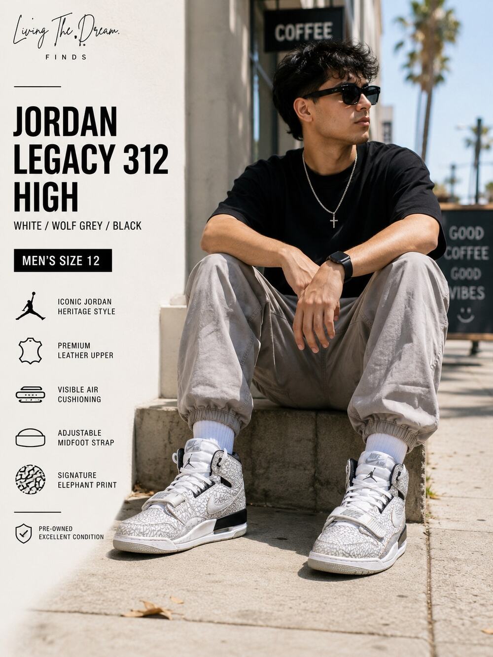 Nike Air Jordan Legacy 312 High White Wolf Grey Elephant Print Men's Size 12